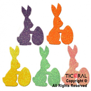 APLIQUES CONEJO CON HUEVO DE PASCUA  DE GOMA EVA 7cm x 9 cm x 5